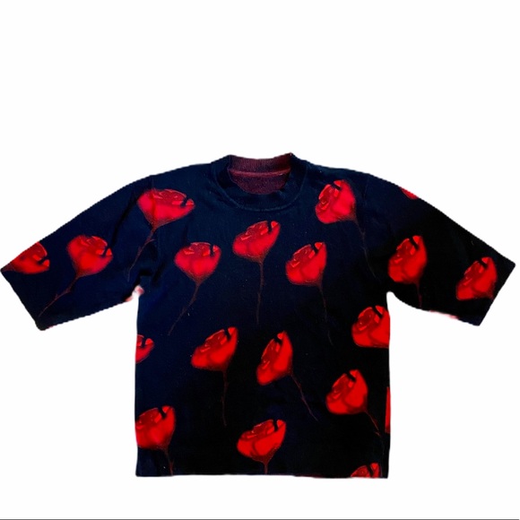 Black Short Sleeve Sweater with Roses - Picture 4 of 7